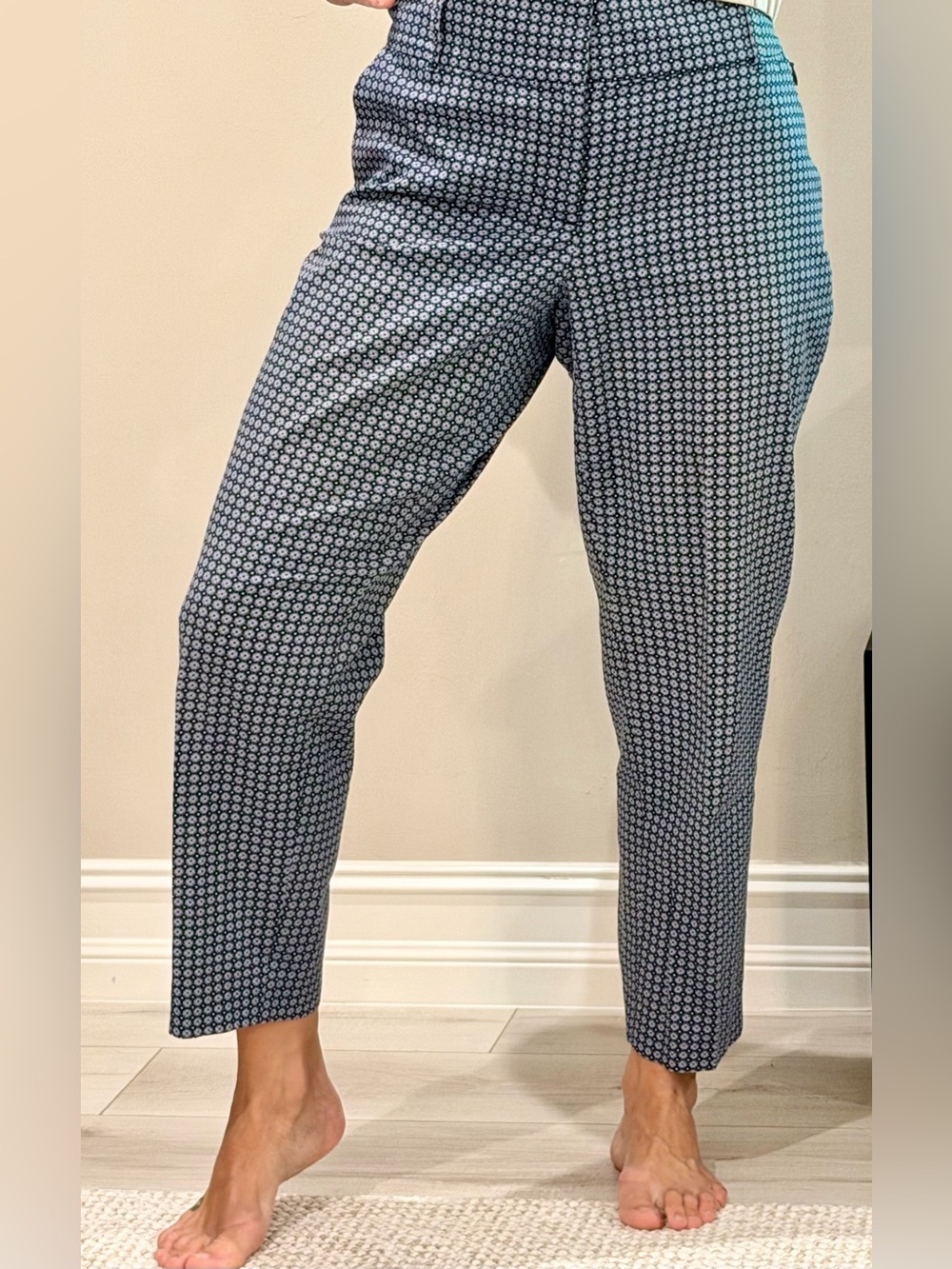 Ann Taylor Navy Geo-Print Cropped Pull-On Pants